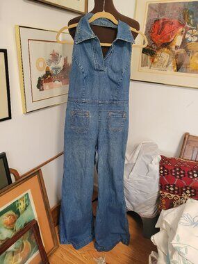 Rare land Lubber 1970's Halter Top Denim Wide Leg Overalls Size M?
